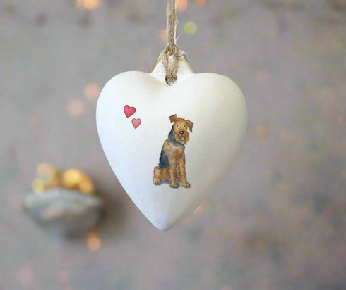 Airedale Terrier Ceramic Heart Bauble